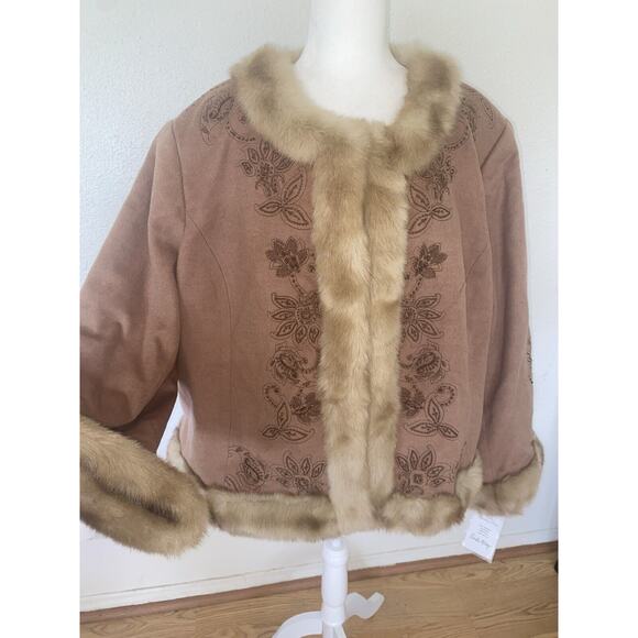 Pamela McCoy New Wool Cashmere Blend Faux Fur Jacket Tan 1X 2X Read Measurements - Picture 1 of 11